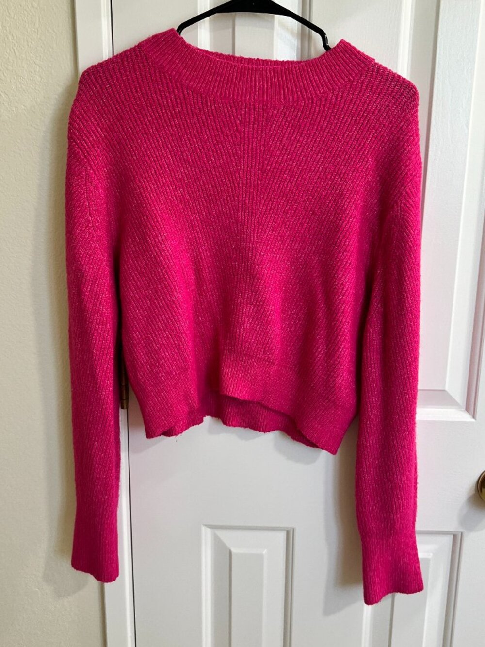 Urban Revivo Women Ribbed Crop Sweater, Hot Pink, Size S